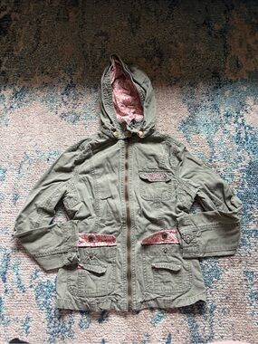 Cherokee Olive Green Hooded Jacket with Pink Floral Lining